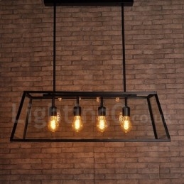 Rustic Lodge Vintage Metall Taklampa Med Glasskärm