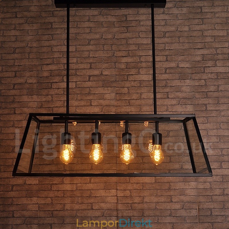Rustic Lodge Vintage Metall Taklampa Med Glasskärm