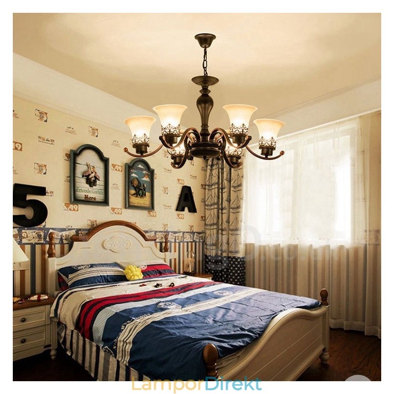 6 Light Rustic Lodge Integrerad Metallkrona
