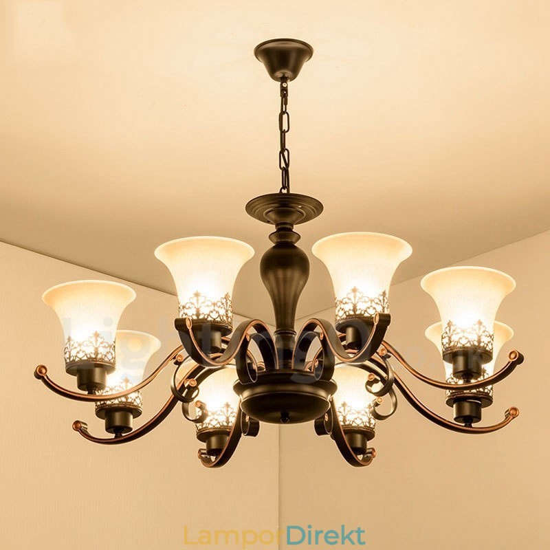 8 Light Rustic Lodge Integrerad Metallkrona