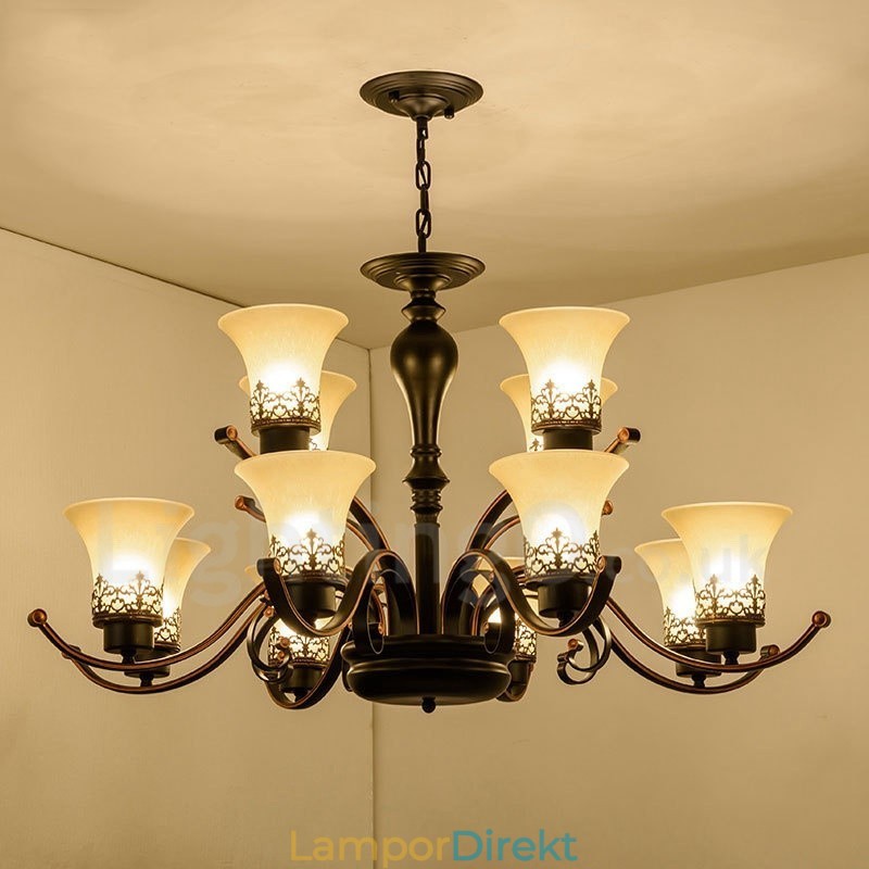 12 Light Rustic Lodge Integrerad Metallkrona