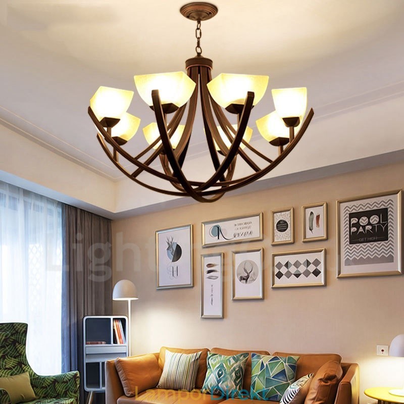 8 Light Rustic Lodge Integrerad Metallkrona