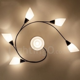 6 Light Rustic Lodge Integrerad Ljuskrona Med Glasskärm