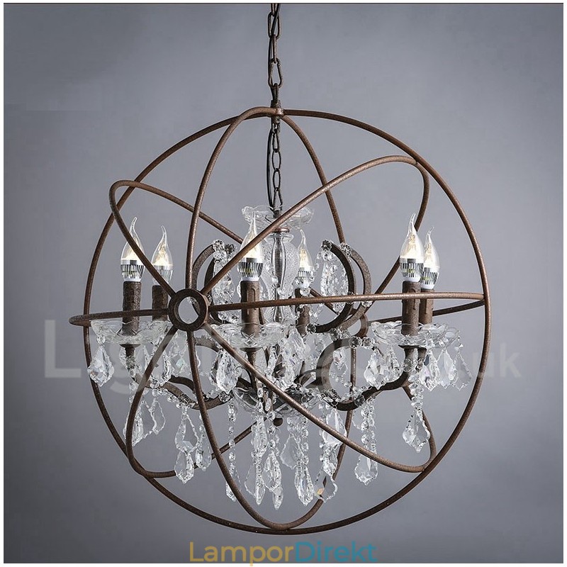 Diameter 60Cm 80Cm Vintage Kristallmålning Metall Ljuskrona Rostig Färg Pendelljus