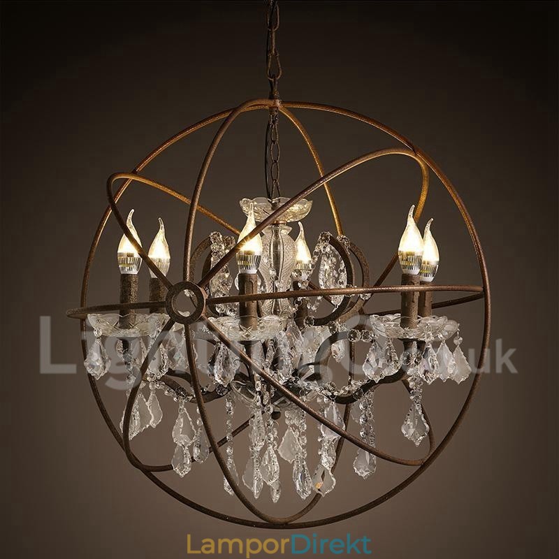 Diameter 60Cm 80Cm Vintage Kristallmålning Metall Ljuskrona Rostig Färg Pendelljus