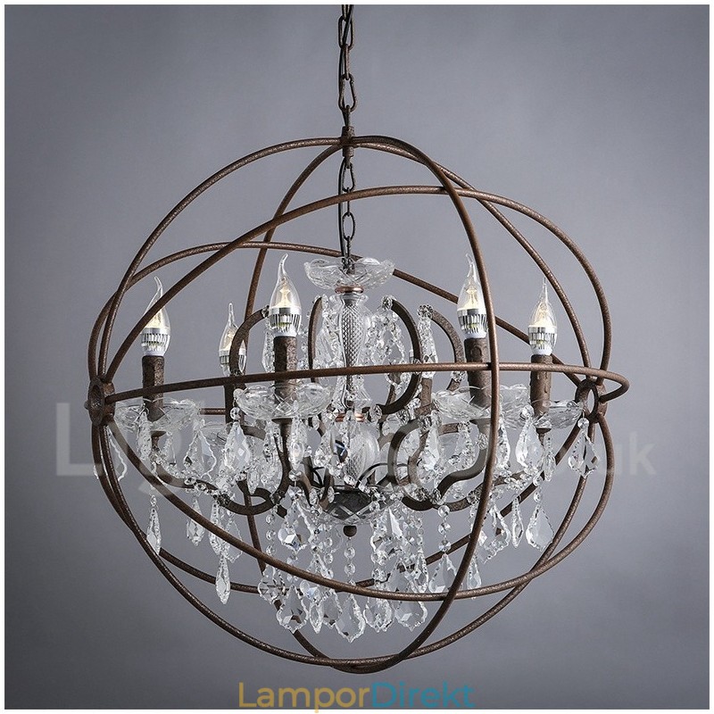 Diameter 60Cm 80Cm Vintage Kristallmålning Metall Ljuskrona Rostig Färg Pendelljus