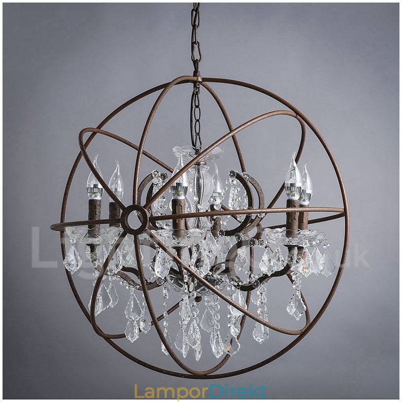 Diameter 60Cm 80Cm Vintage Kristallmålning Metall Ljuskrona Rostig Färg Pendelljus