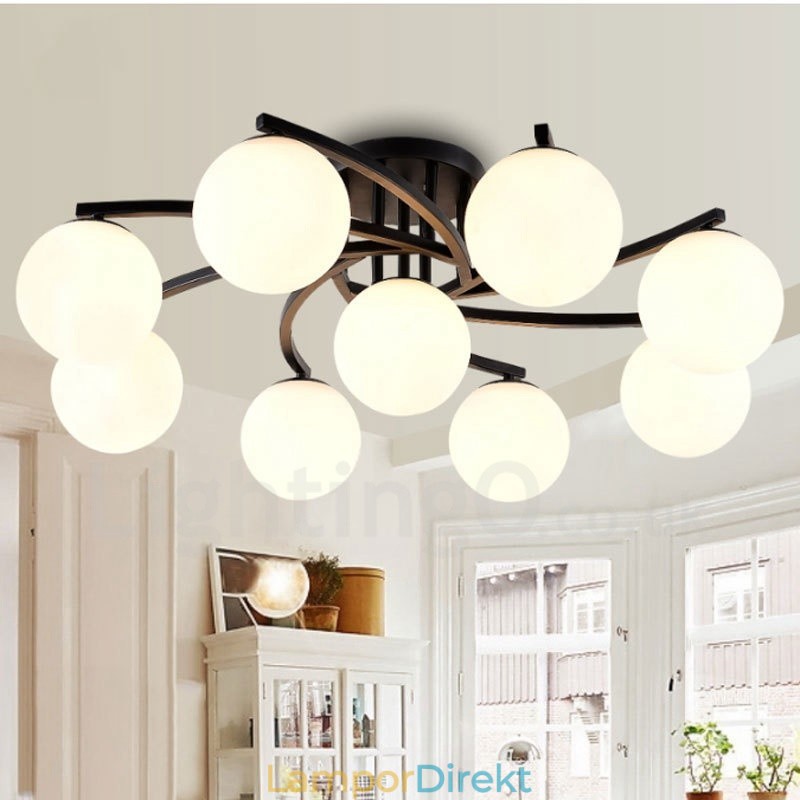9 Light Rustic Lodge Integrerad Ljuskrona Med Glasskärm