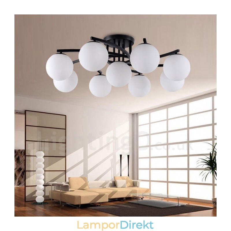 9 Light Rustic Lodge Integrerad Ljuskrona Med Glasskärm