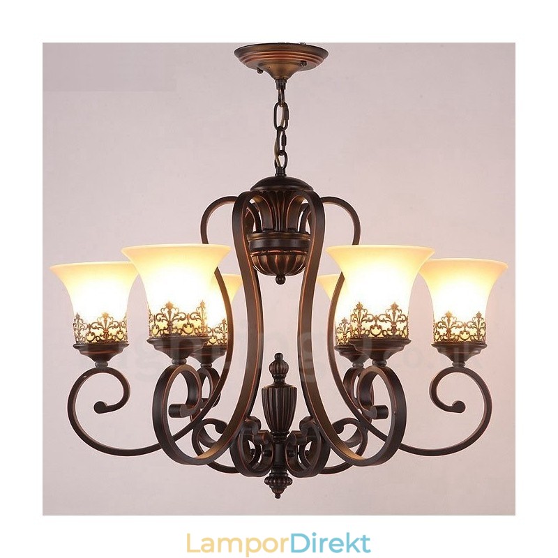 6 Light Rustic Lodge Integrerad Metallkrona