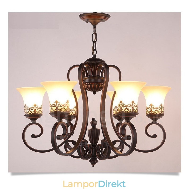 6 Light Rustic Lodge Integrerad Metallkrona