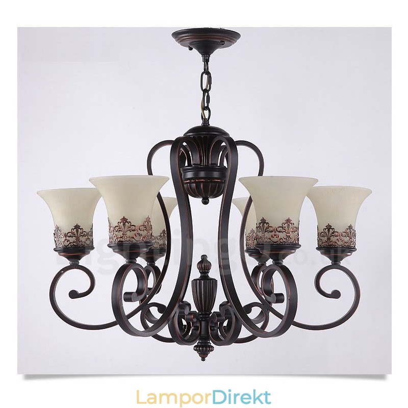 6 Light Rustic Lodge Integrerad Metallkrona