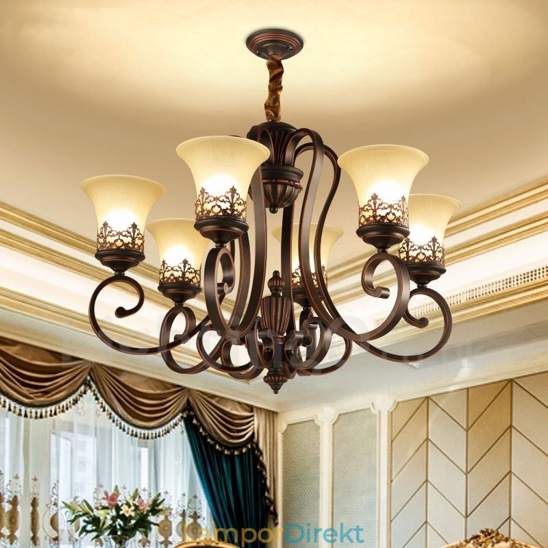 6 Light Rustic Lodge Integrerad Metallkrona