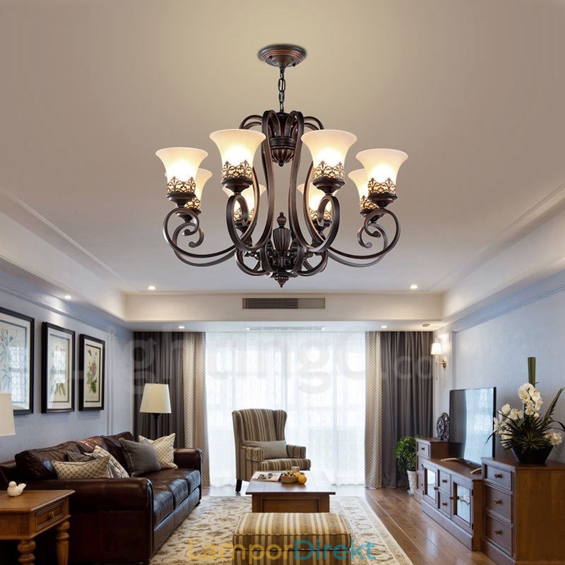 8 Light Rustic Lodge Integrerad Metallkrona