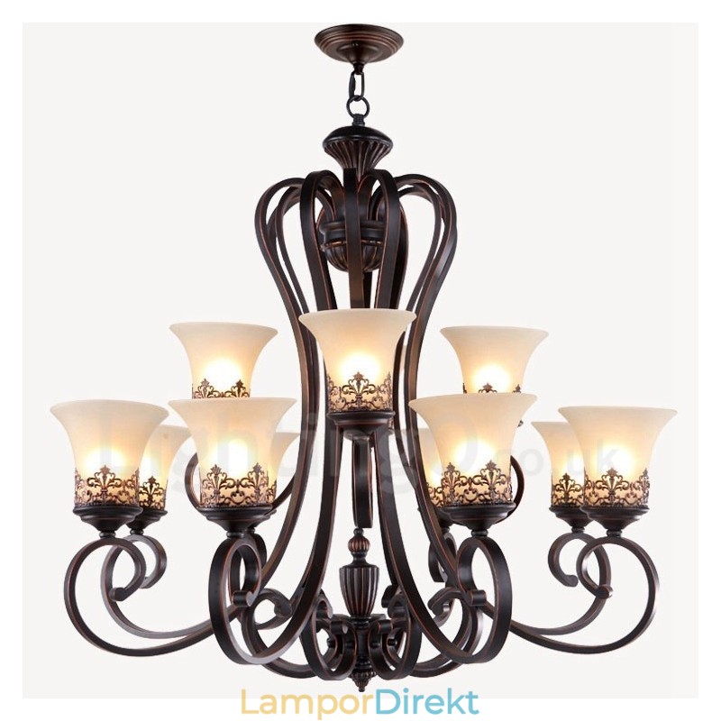 12 Light Rustic Lodge Integrerad Metallkrona