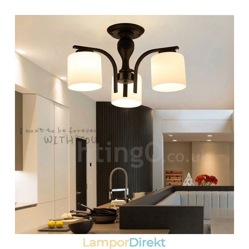 3 Ljus Landsintegrerad Metallkrona Med Skärm I Glas