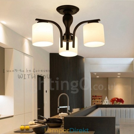 3 Ljus Landsintegrerad Metallkrona Med Skärm I Glas 3 Ljus Landsintegrerad Metallkrona Med Skärm I Glas