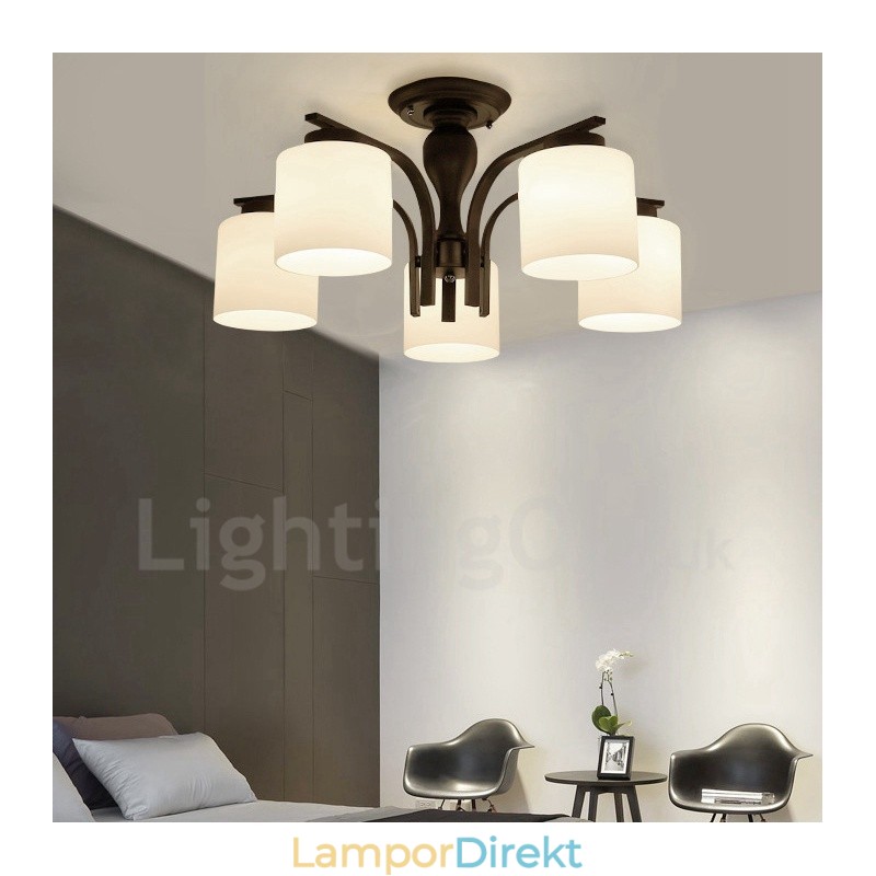 5 Ljus Landsintegrerad Metallkrona Med Skärm I Glas