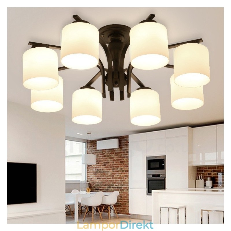 8 Light Country Integrerad Metallkrona Med Glasskärm
