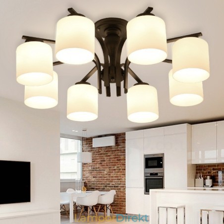 8 Light Country Integrerad Metallkrona Med Glasskärm 8 Light Country Integrerad Metallkrona Med Glasskärm