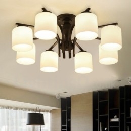 8 Light Country Integrerad Metallkrona Med Glasskärm