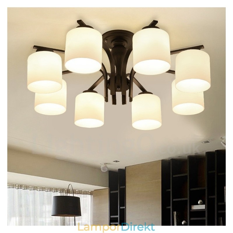 8 Light Country Integrerad Metallkrona Med Glasskärm