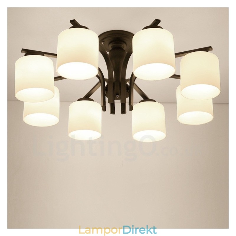 8 Light Country Integrerad Metallkrona Med Glasskärm