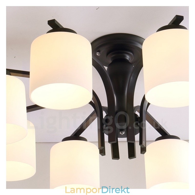 8 Light Country Integrerad Metallkrona Med Glasskärm