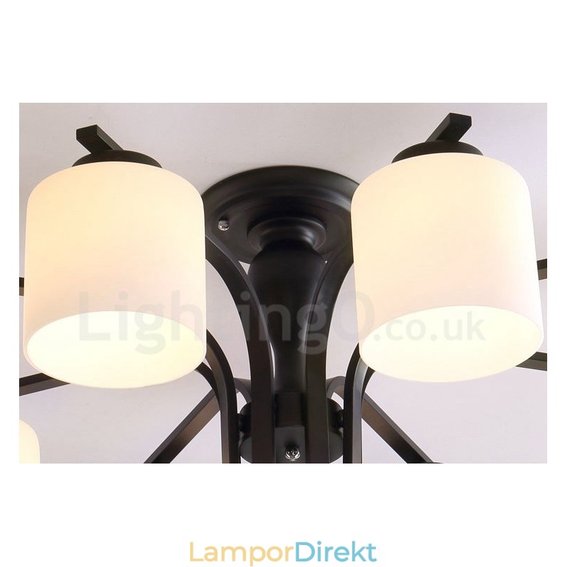 8 Light Country Integrerad Metallkrona Med Glasskärm