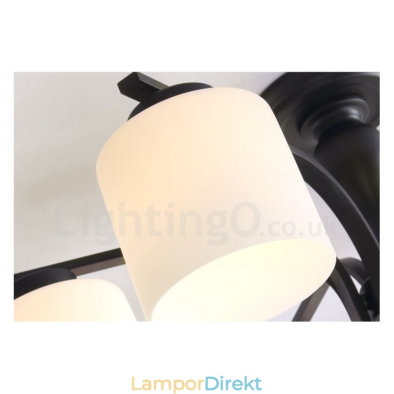 8 Light Country Integrerad Metallkrona Med Glasskärm