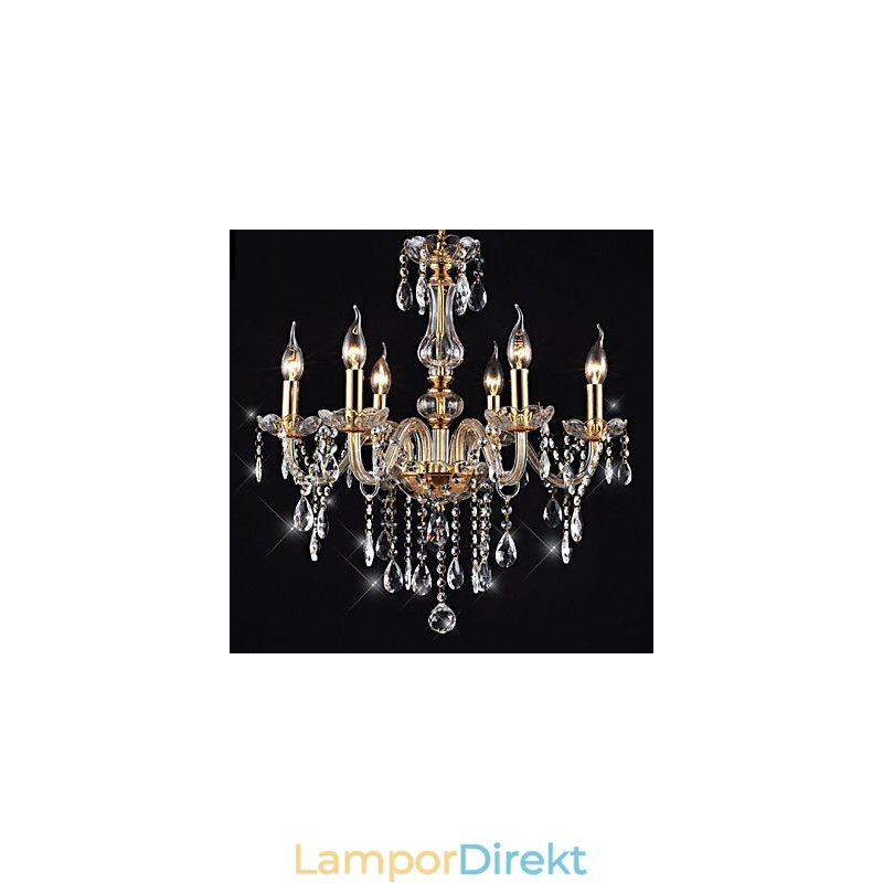 Ljuskrona 6 Lights Golden Vintage I Crystal Feature