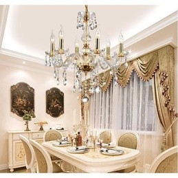 Ljuskrona 6 Lights Golden Vintage I Crystal Feature