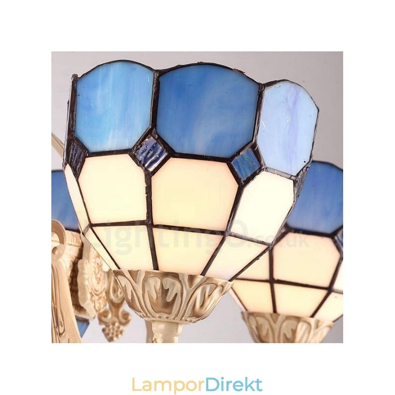 11 Ljus, Integrerad Metallkrona I Medelhavsstil Med Skärm I Glas