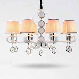 Tyg Ljuskrona 8 Ljus Högklassig Lampa Vit Jade Silver Ring