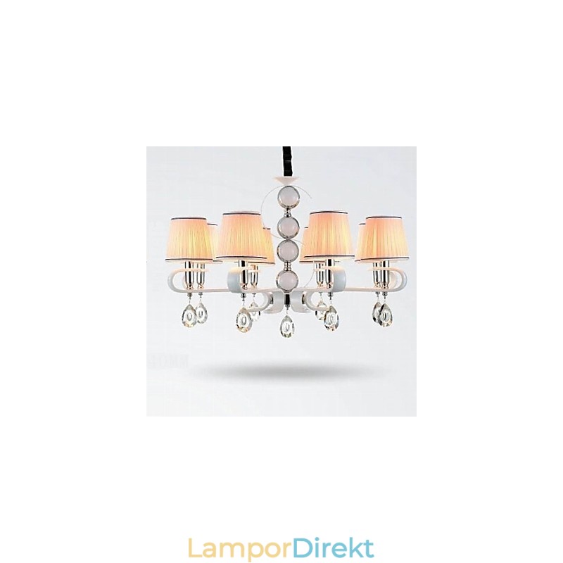 Tyg Ljuskrona 8 Ljus Högklassig Lampa Vit Jade Silver Ring