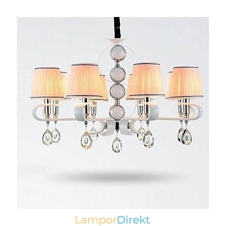Tyg Ljuskrona 8 Ljus Högklassig Lampa Vit Jade Silver Ring Tyg Ljuskrona 8 Ljus Högklassig Lampa Vit Jade Silver Ring