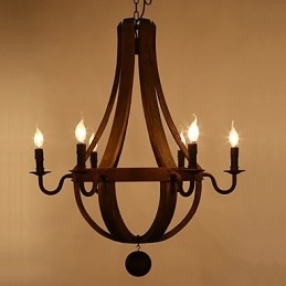 Vintage Amerikansk Rustik Trähänge Winerel Ljuskrona Lampa Liviing Och Lampa
