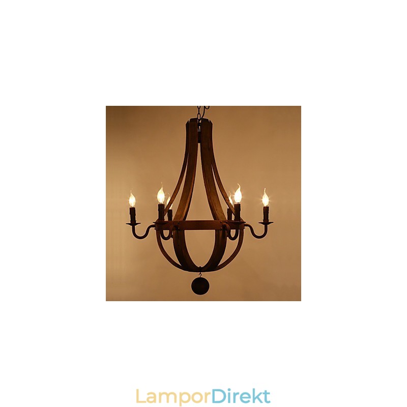 Vintage Amerikansk Rustik Trähänge Winerel Ljuskrona Lampa Liviing Och Lampa