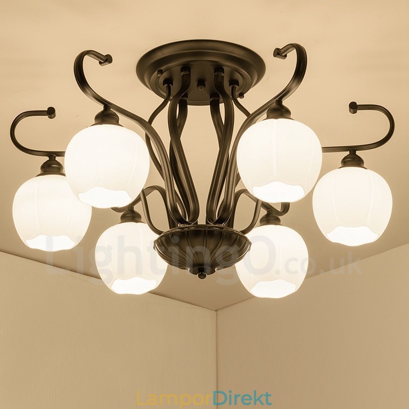 6 Light Rustic Lodge Integrerad Ljuskrona