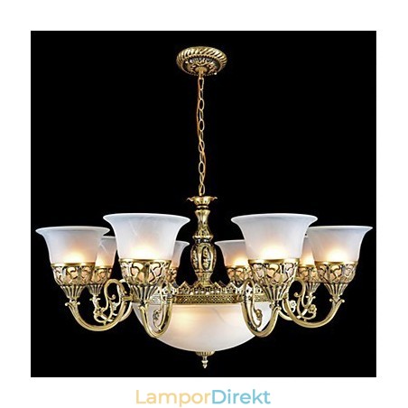 Brons Ljuskrona Eleven Lights Moire Glas European Retro Classic Brons Ljuskrona Eleven Lights Moire Glas European Retro Classic