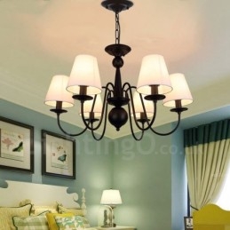 6 Light Rustic Lodge Integrerad Metallkrona Med Tygskärm