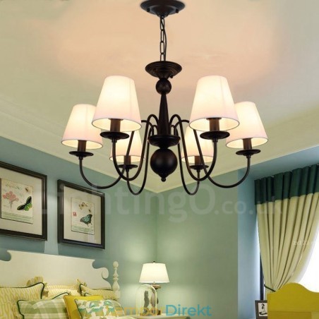 6 Light Rustic Lodge Integrerad Metallkrona Med Tygskärm 6 Light Rustic Lodge Integrerad Metallkrona Med Tygskärm