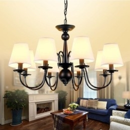 8 Light Rustic Lodge Integrerad Metallkrona Med Tygskärm