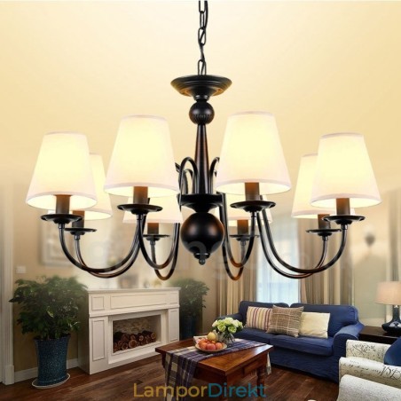 8 Light Rustic Lodge Integrerad Metallkrona Med Tygskärm 8 Light Rustic Lodge Integrerad Metallkrona Med Tygskärm