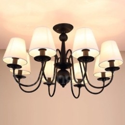 8 Light Rustic Lodge Integrerad Metallkrona Med Tygskärm