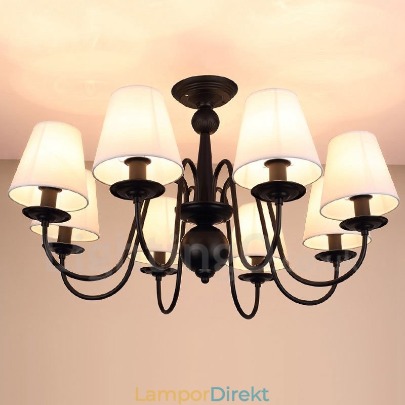8 Light Rustic Lodge Integrerad Metallkrona Med Tygskärm