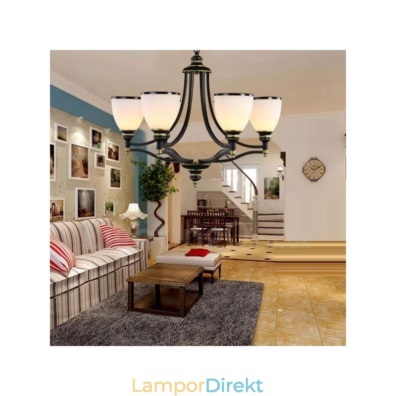 6 Light Rustic Lodge Integrerad Metallkrona