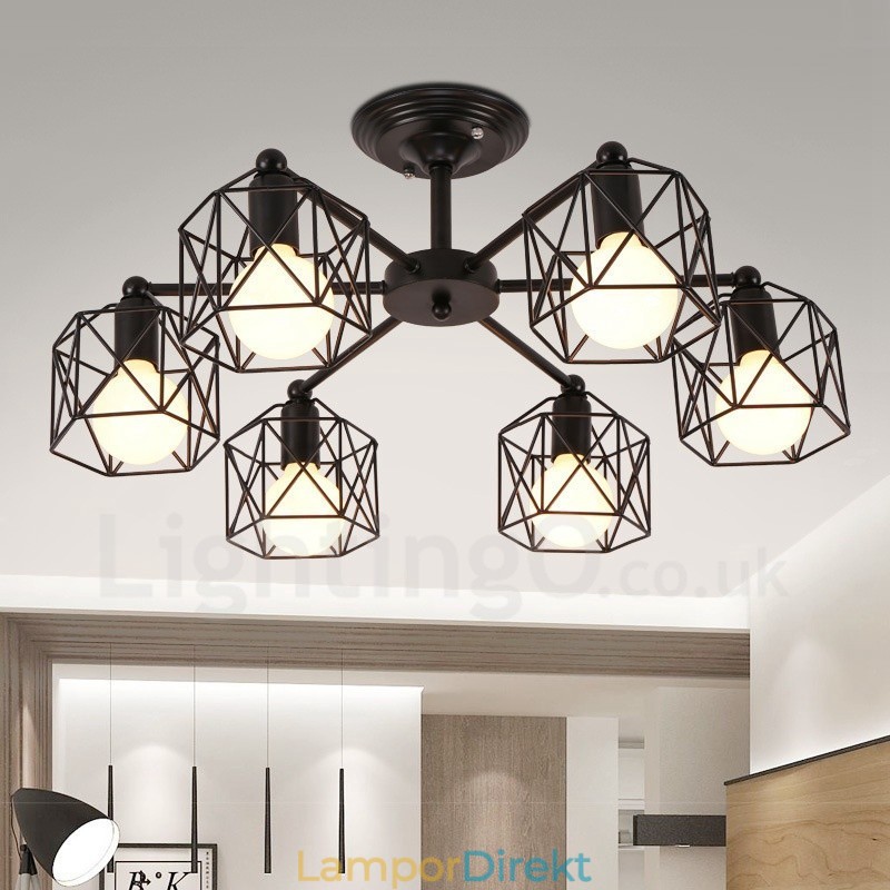 6 Light Rustic Lodge Integrerad Ljuskrona