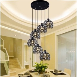 6 Light Rustic Lodge Integrated Pendel Light