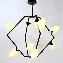 Nio Ljusa Inlägg Modern Metall Med Glas Persika Ljuskrona Lampa Matsalen Dekorera Hängande Lampa